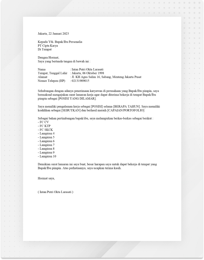 Template Surat Lamaran Kerja Umum Gratis V2